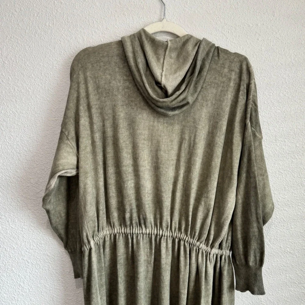 Suzy D London Olive‎ Green 100% Cotton Longline Hooded Drawstring Cardigan M/L